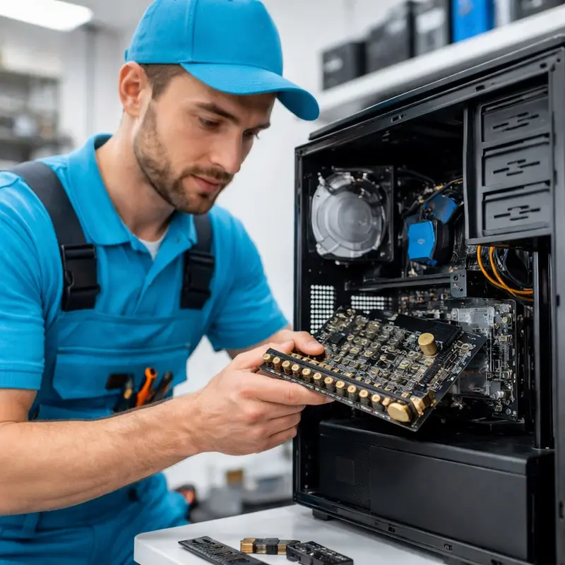 Мастер устанавливает звуковую карту на ПК в Великом Новгороде